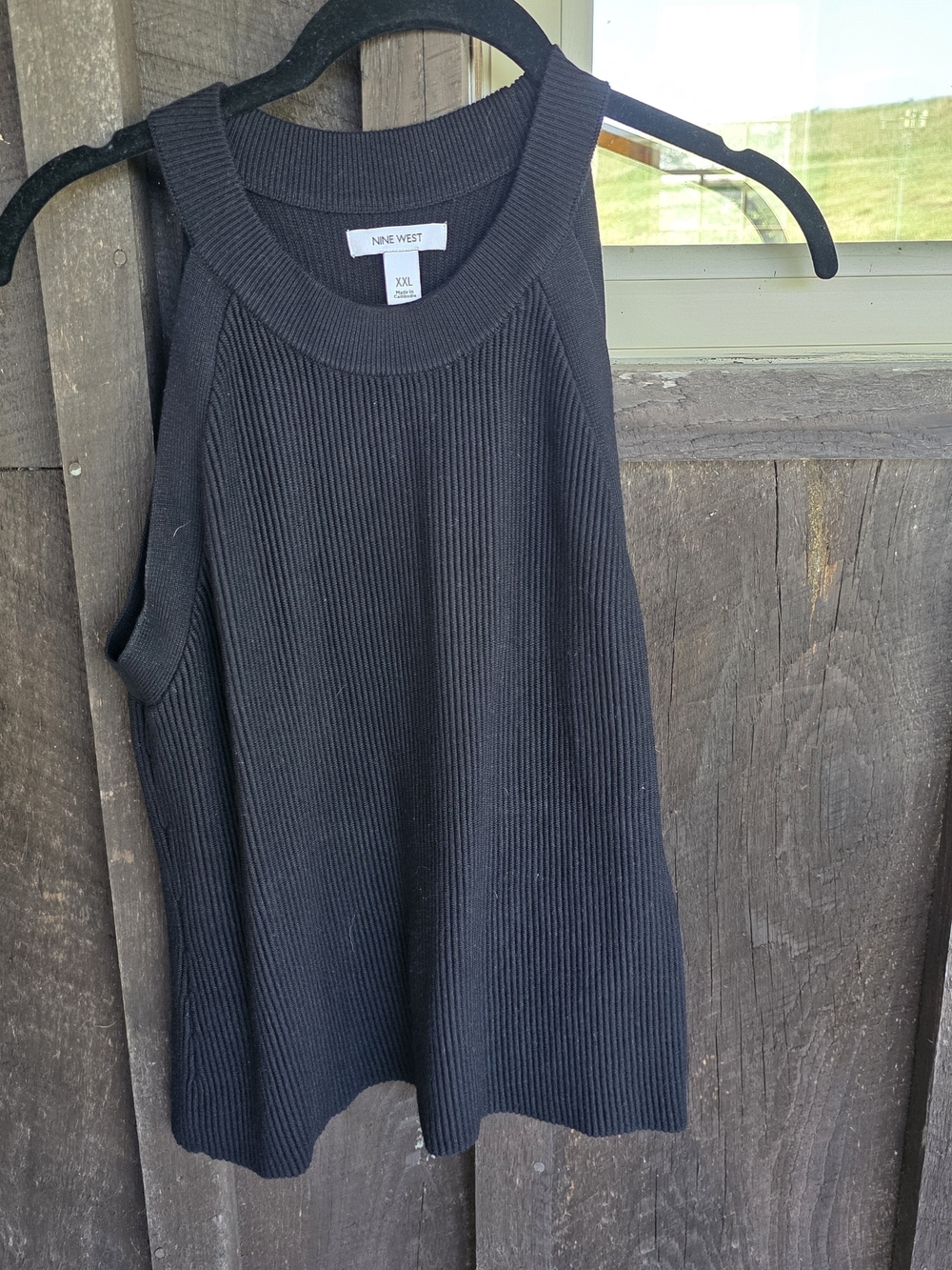Nine West Black Ribbed Tank with High Neck